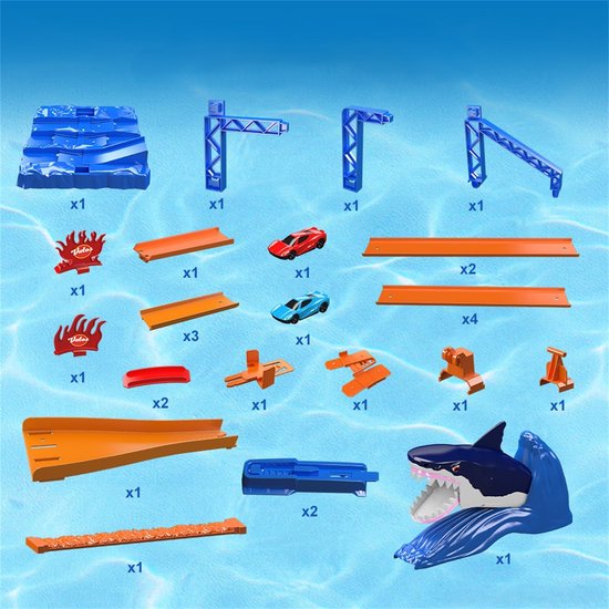 VATOS Haai Racebaan Carrera Set - Dual Loop Racebaan Hotwheels - 2 Racewagens & Lanceerders Treinbaan- Educatief Speelgoed Voor Kinderen 3-8 Jaar