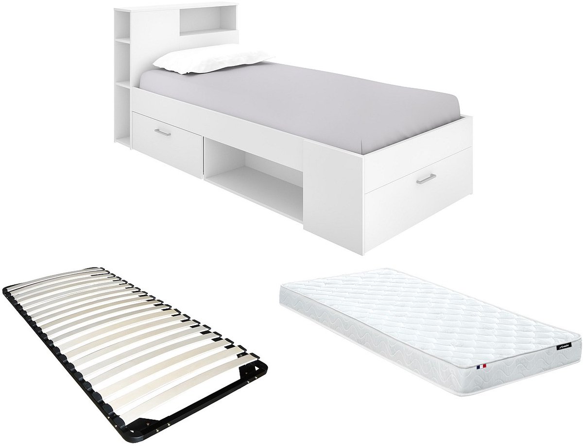 Vente-unique Bedframe hout wit 90 x 190 cm