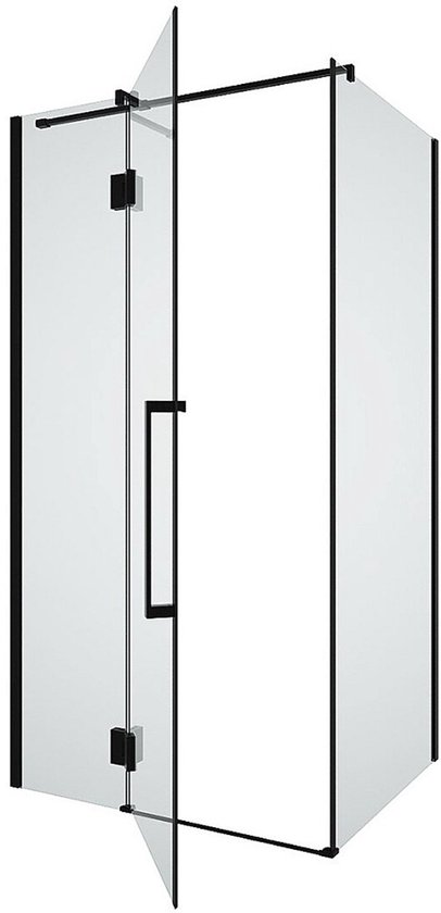 Paroi de douche fixe avec porte pivotante style industriel noir mat - 80 x 100 x 190 cm - PRINCETON L 100 cm x H 190 cm x P 80 cm