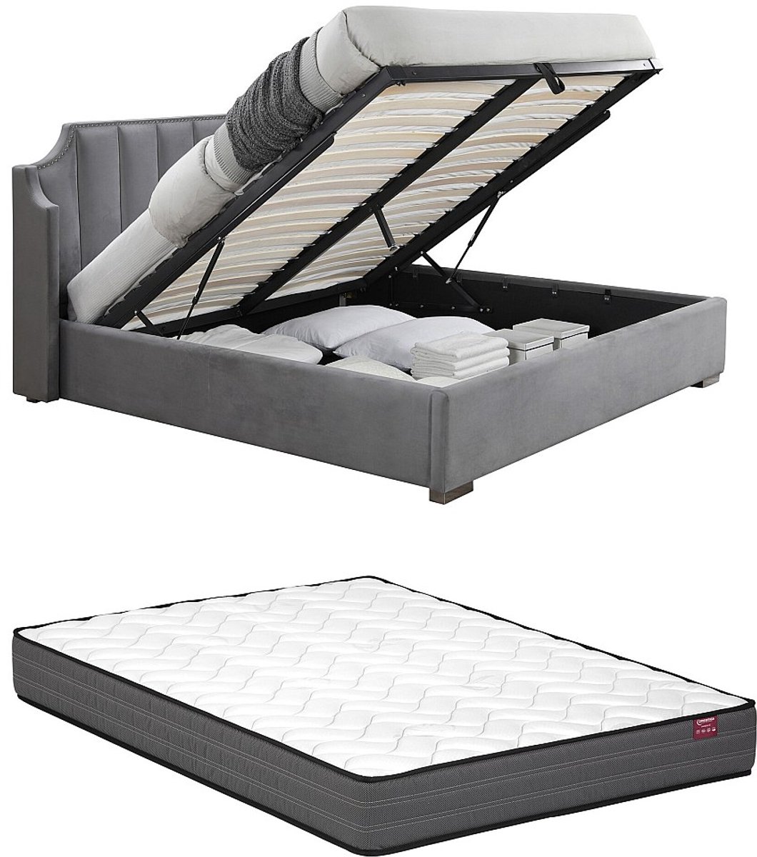 Vente-unique Bed met opbergruimte fluweel lichtgrijs 140 x 190 cm