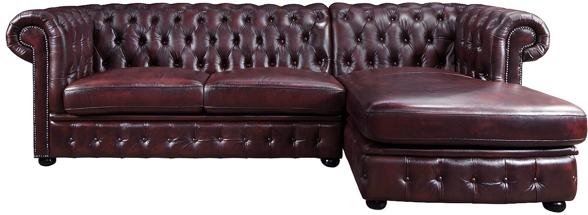 Vente-unique Hoekbank van 100% buffelleer Chesterfield BRENTON - Kersenrood - Hoek rechts Bordeaux