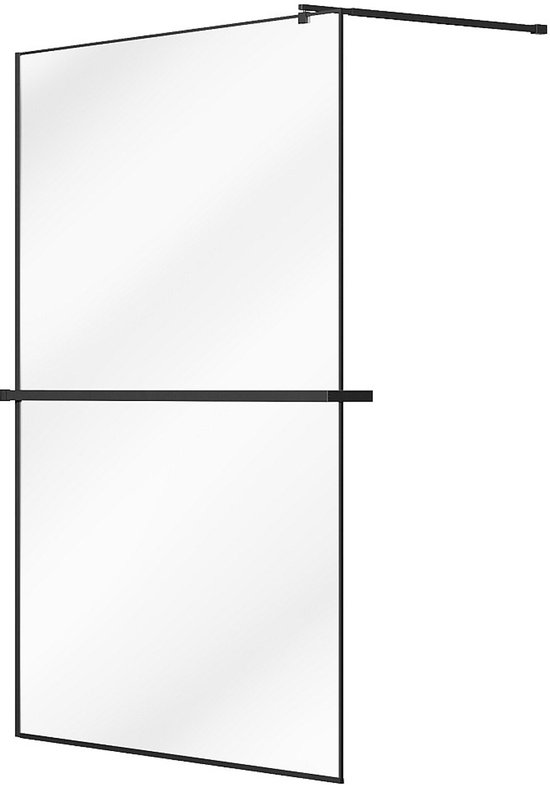 Vente-unique Paroi de douche italienne avec porte-serviette et étagère - 140 x 200 cm - Noir mat - BONPERO L 140 cm x H 200 cm x P 0,6 cm