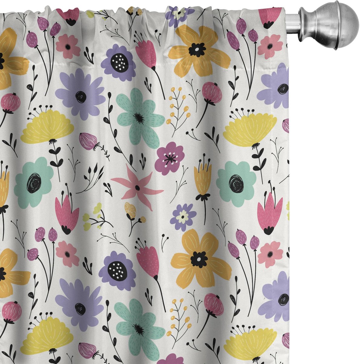 ABAKUHAUS Bloemen Gordijnen – 2x75x175 cm – Meerkleurig Mikrofaser – Halverduistering – 6,5 cm Stangentasche