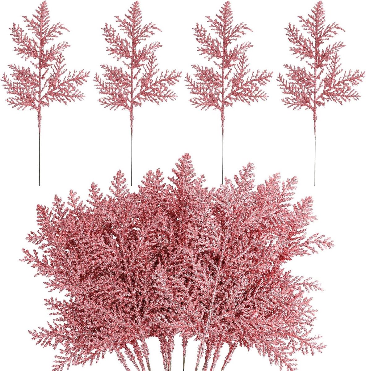 Cosensi - Kerst Kunstmatige Dennenbladeren, Glitzer Dennennaalden Roze, DIY Accessoires Guirlande Krans Kerstboom Boeket Decoratie
