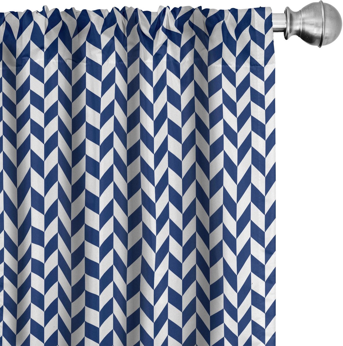 ABAKUHAUS Gordijnen – visgraat geometrisch – 2x75x245 cm – wit/nachtblauw