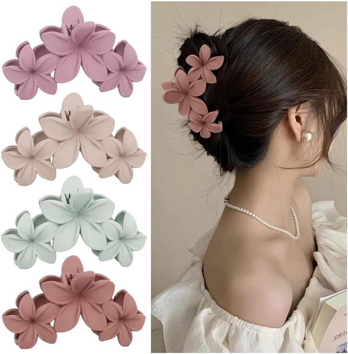 Cosensi - Set van 4 haarklemmen met bloemen voor dames en meisjes