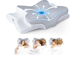 Maqi Living® Hoofdkussen Memory Foam voor Nekklachten Dreamora – Orthopedisch & Ergonomisch kussen - Geschikt voor rug-, zij- en buikslapers - Traagschuim - Grijs