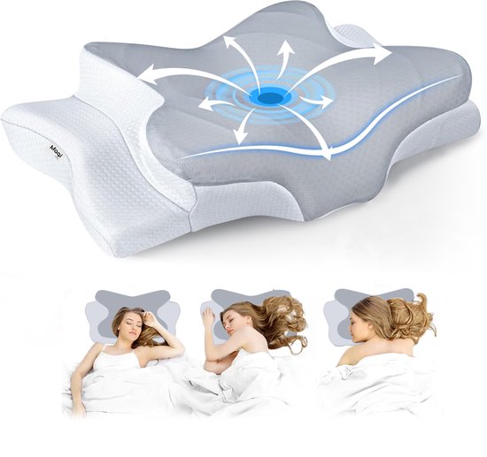 Maqi Living® Oreiller Memory Foam pour Douleurs Cervicales Dreamora – Orthopédique & Ergonomique kussen - Convient aux dormeurs sur le dos, le côté et le ventre - Mousse à mémoire de forme - Grijs