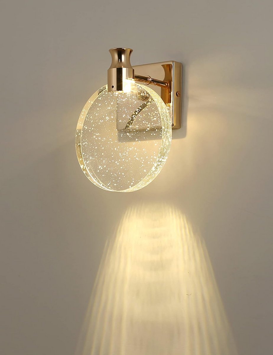 Ronde Wandlamp Glas Goud/Zilver - LED Binnenverlichting voor Slaapkamer, Hal of Badkamer
