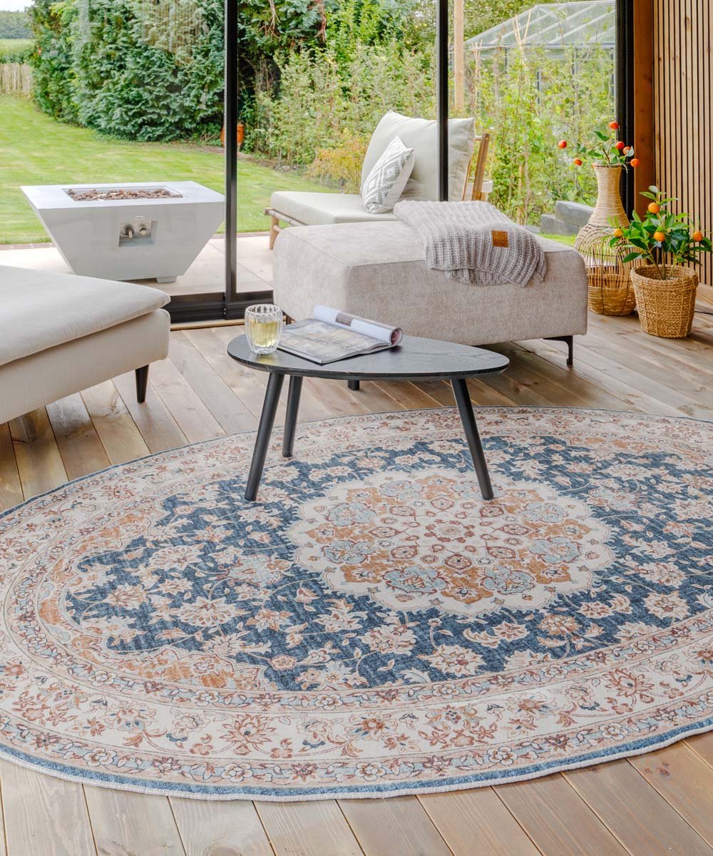 Buitenkleed ovaal Vintage - Valenca Nova goud/blauw 160x230 cm