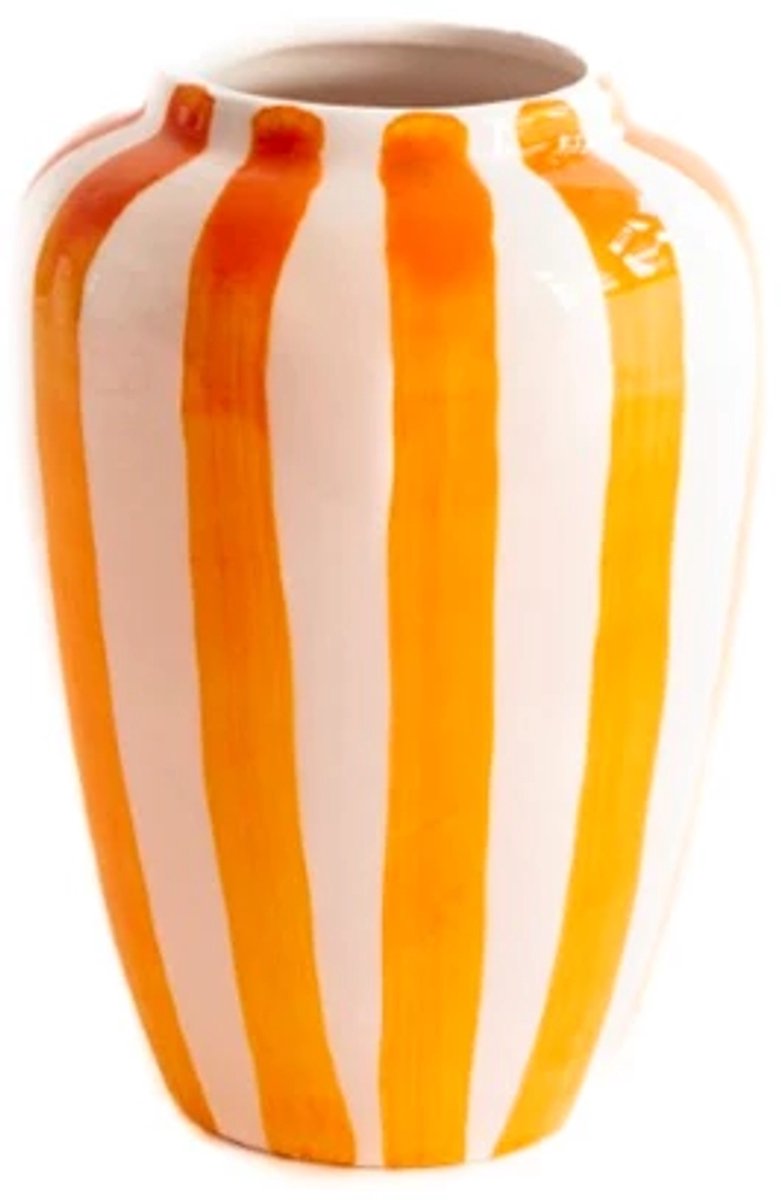 Val Pottery Foolish Funky Flower vaas XXL H30cm oranje streep