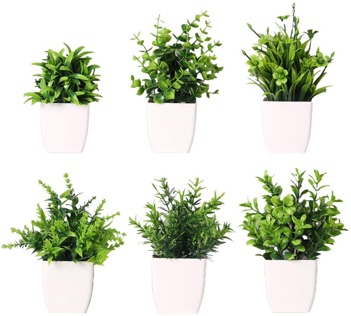 Unyqoos Set van zes levensechte mini-kunstplanten met pot voor binnenhuisdecoratie wit