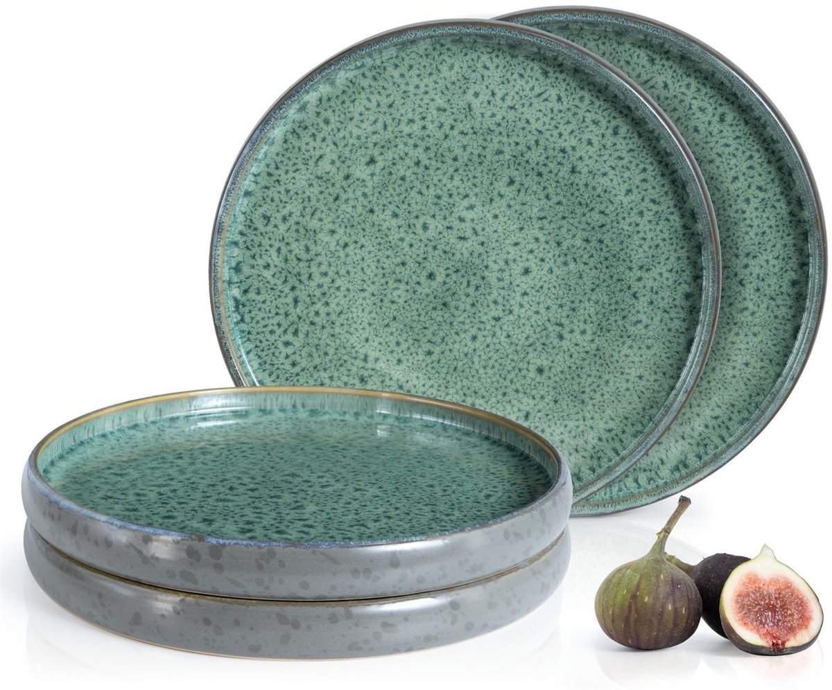 Moritz & Moritz SOLID 4-delige Dinnerborden Set - Groen - Aardewerk Borden voor 4 Persoons - 27cm