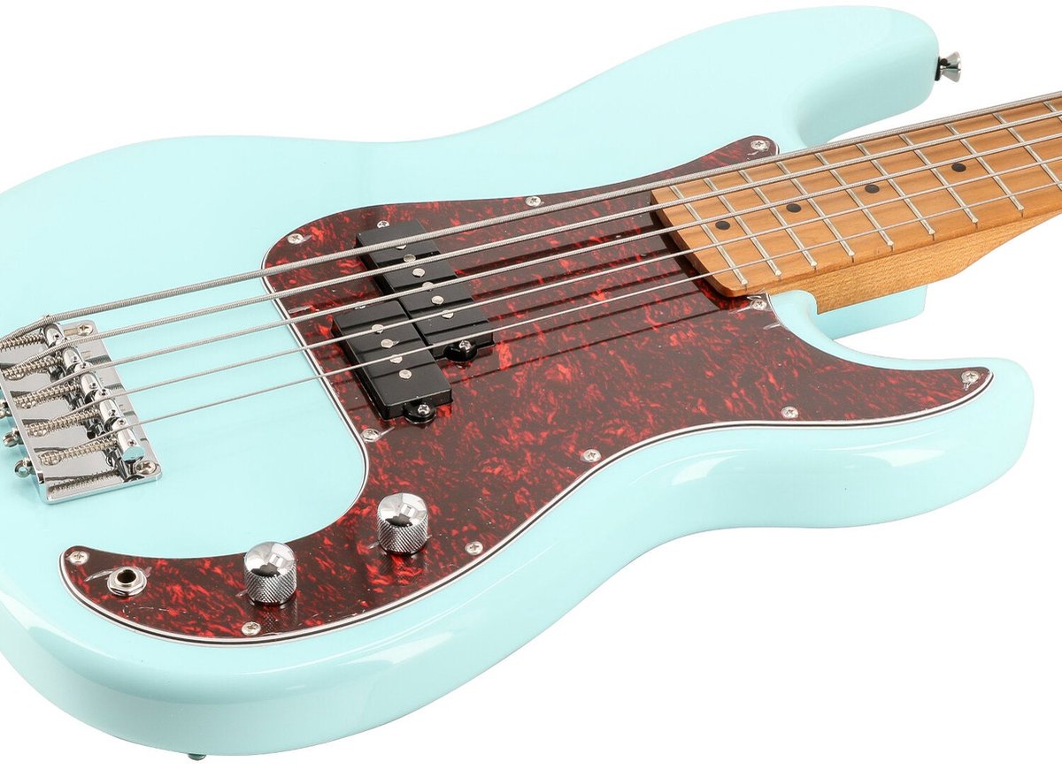 Fazley Sunset Series Piranha 5 Sky Blue 5-snarige elektrische basgitaar met gigbag