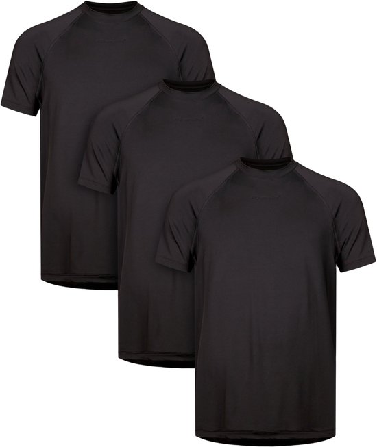 Drie zwarte Undiemeister sport T-shirts met korte mouwen, gerangschikt voor een productweergave.
