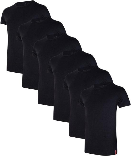 T-shirt Undiemeister - T-shirt homme - Coupe slim - Manches courtes - En bois de Mellowood - Col rond - Volcano Ash (Zwart) - Lot de 6 - M