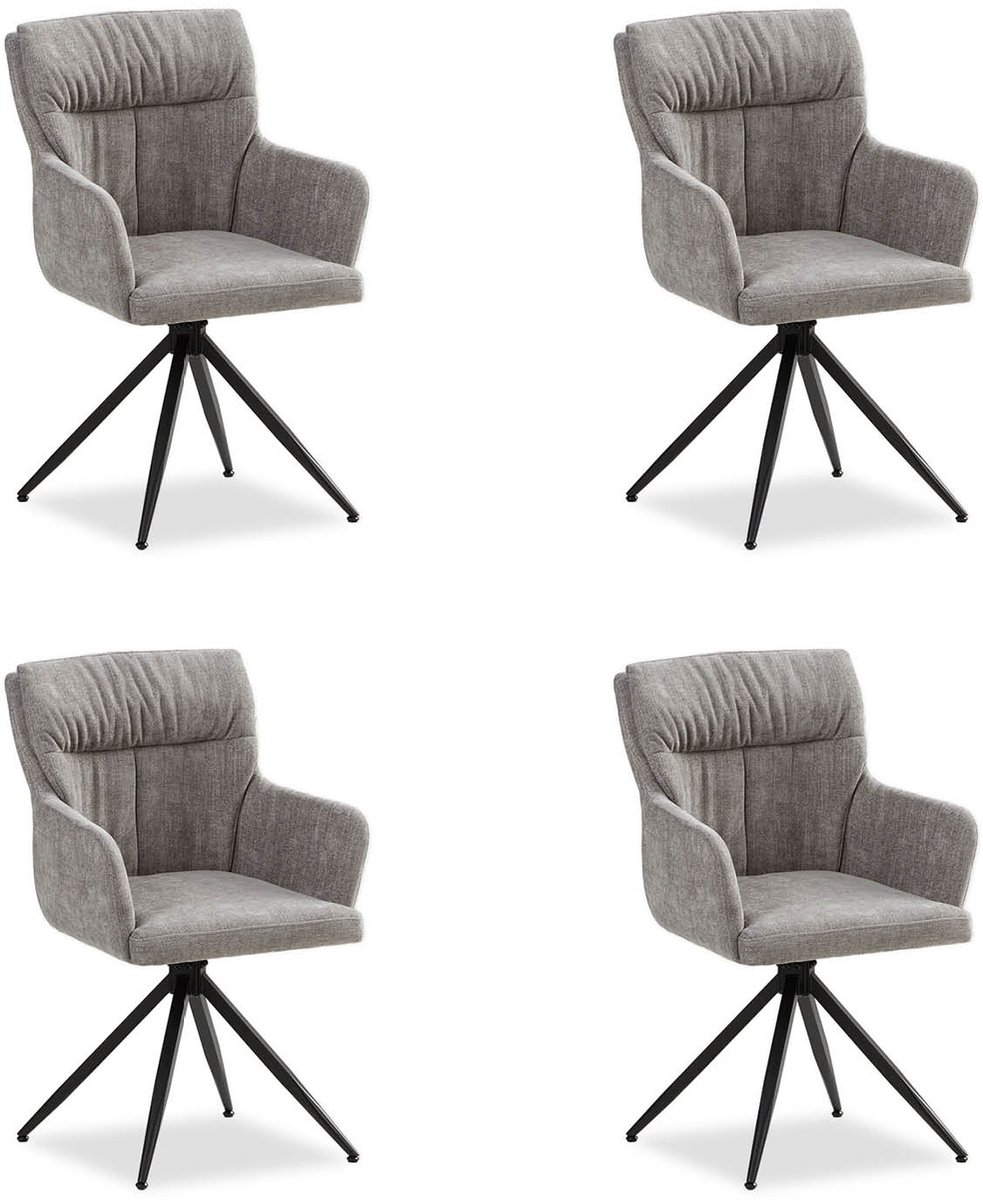 Homestyle4u Eetkamerstoelen - Set van 4 - Draaibaar - met armleuningen - Grijs - Linnen