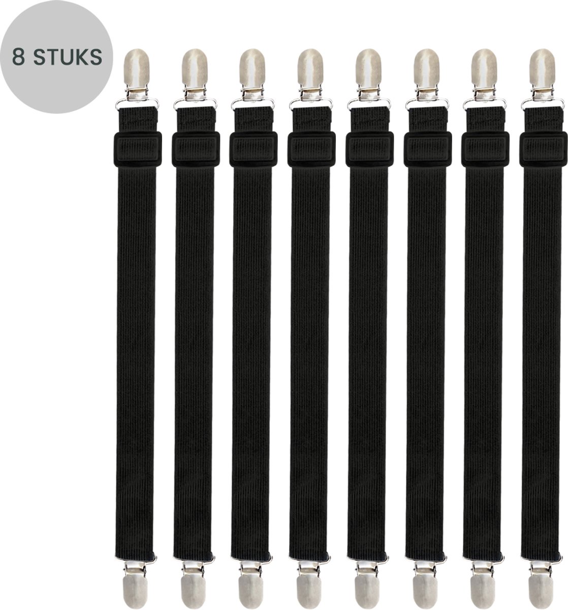 Purepeak Lakenspanners 1 Persoonsbed Set 8 Stuks - Universele Dekbedclips - 130 cm - Dekbedklemmen - Bedbretels - Zwart