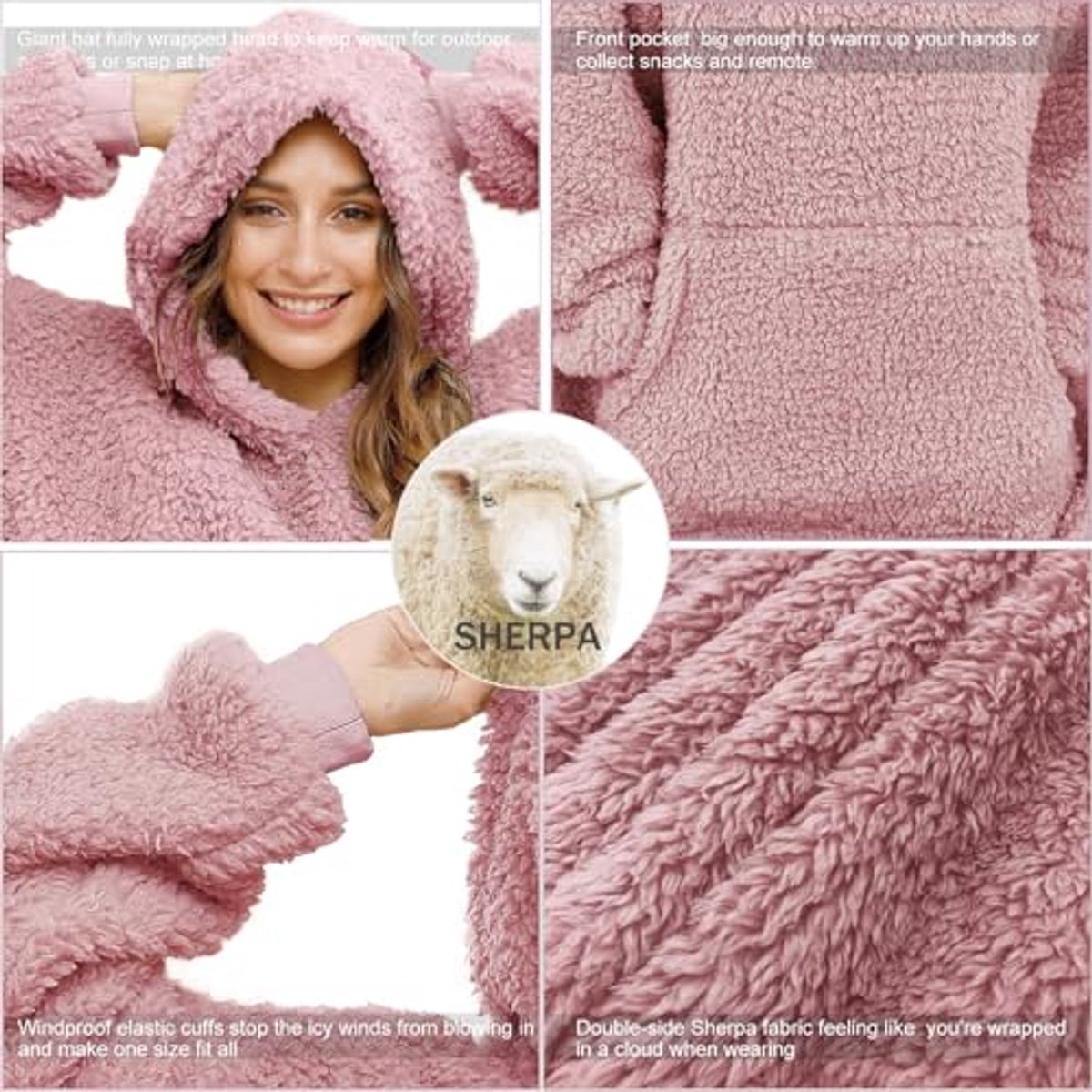 Oversized Draagbare Deken Hoodie voor Iedereen - Comfortabele Sherpa Sweatshirt