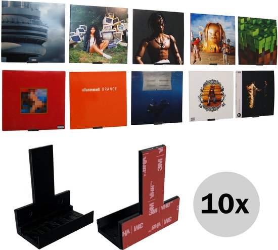 Nillie LP houder aan de muur - 10 stuks - Zwart - Plakkende LP houder - Vinyl houder - CD houder - Fotolijstplank - LP opbergsysteem - Platen houder - Eenvoudige installatie