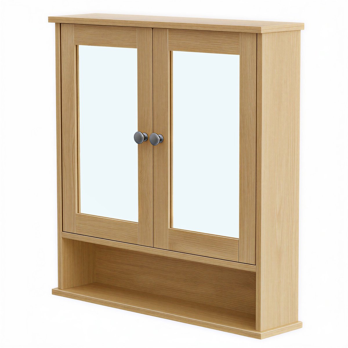 Wandkast met spiegel – 2 spiegeldeuren en open vak – 56,5 cm – Natuurlijk eikenhout
