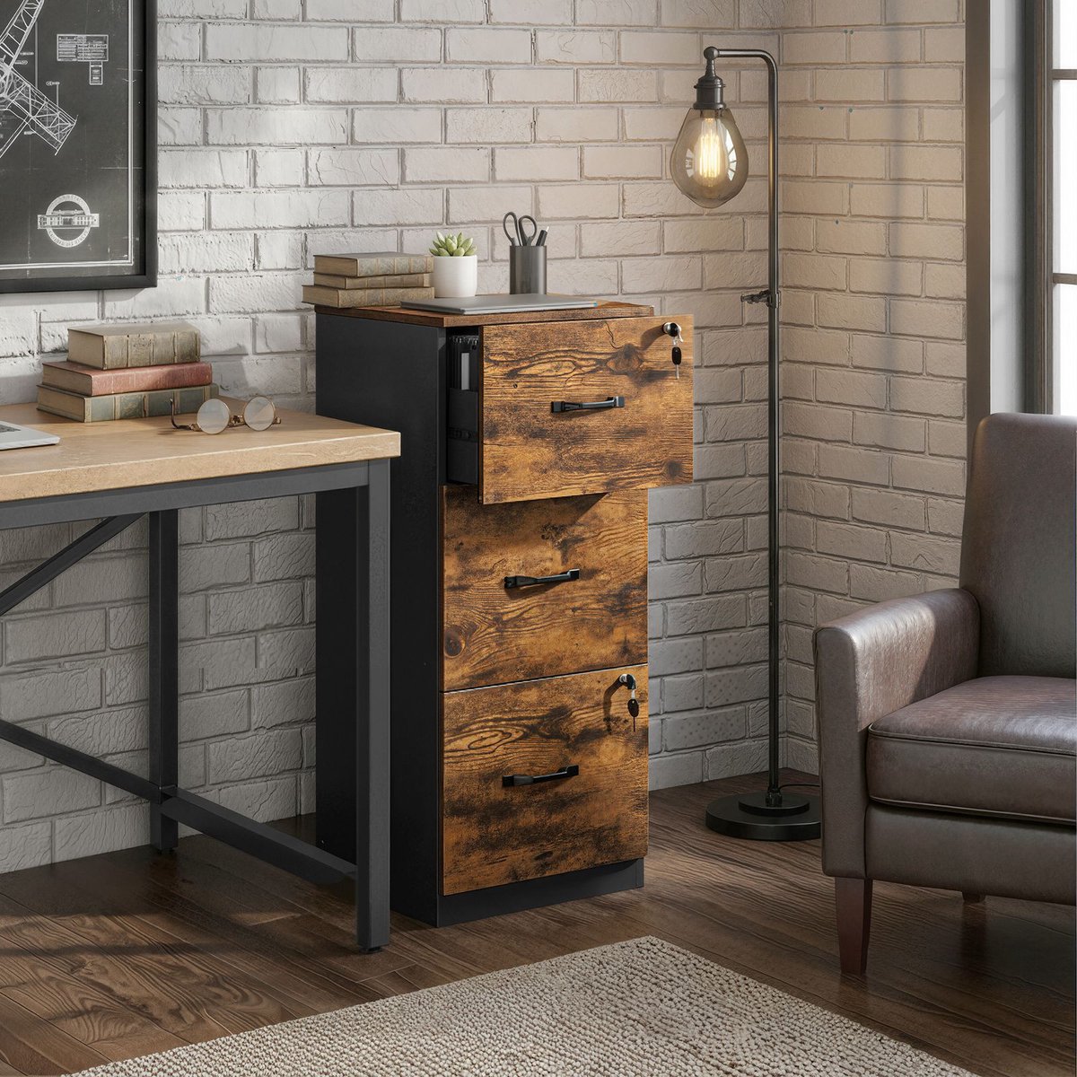 Bureaukast – Spaanplaat en MDF – 40 x 41 x 103 cm – Bruin-zwart