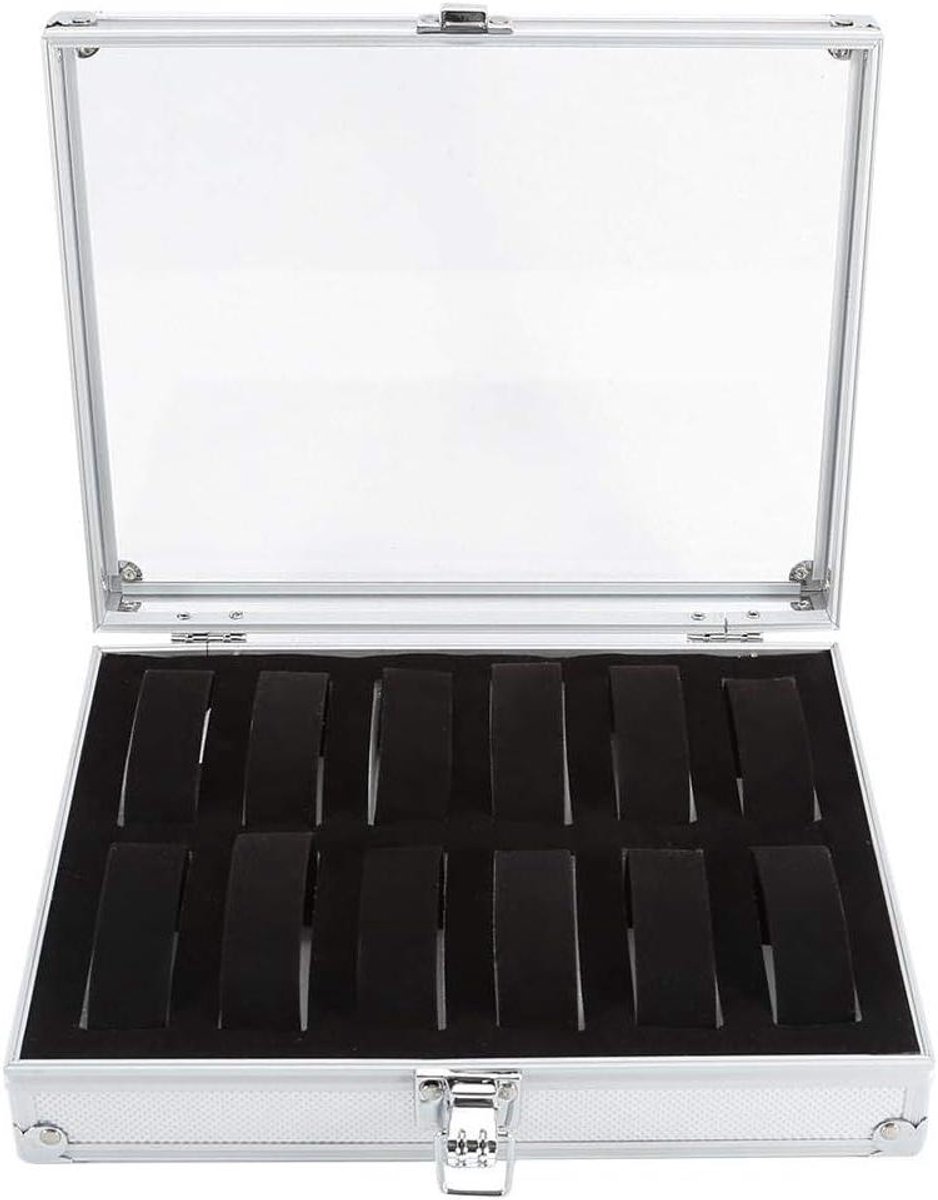 Jhubers Goods - Horlogedoos - Opbergdoos - Multifunctioneel - Aluminium - Juwelendoos - Horloge - Mannen - Vrouwen - 12 vakjes - Geschikt voor horloges - Zwart metaal