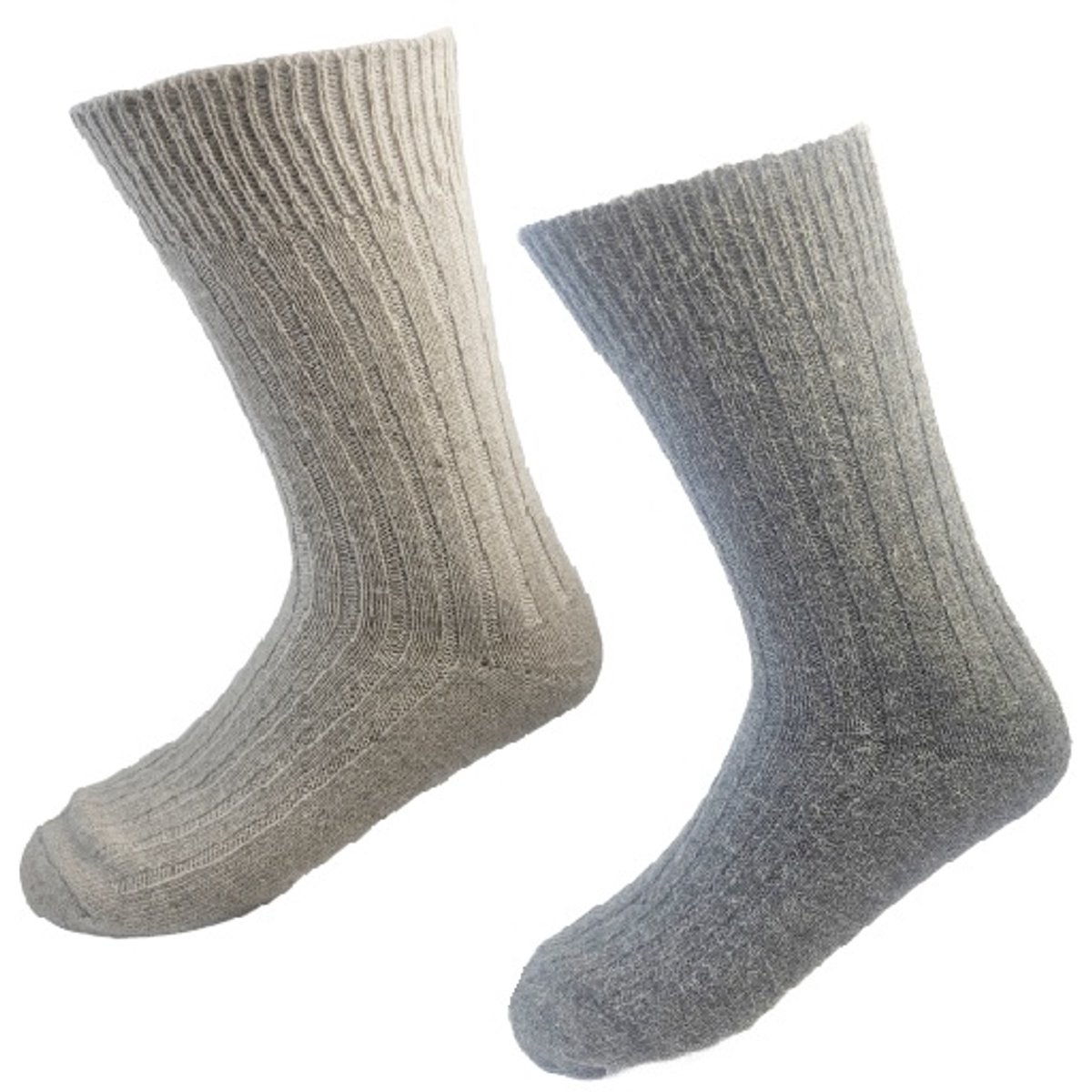 BamBella ® - 2 paar Sokken - Wol - maat 41-46 - Alpaca schaap warme wollen dikke winter sokken - thermo grijs beige