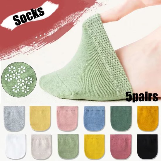 5 Paar Voorvoet Sokken voor Dames - Zwart - Zomer Half Sokken in Effen Candy Kleuren, Onzichtbare Teen- en Hielbeschermers van Ademend Katoen voor Hakken en Open Schoenen van Merkloos — afbeelding 4
