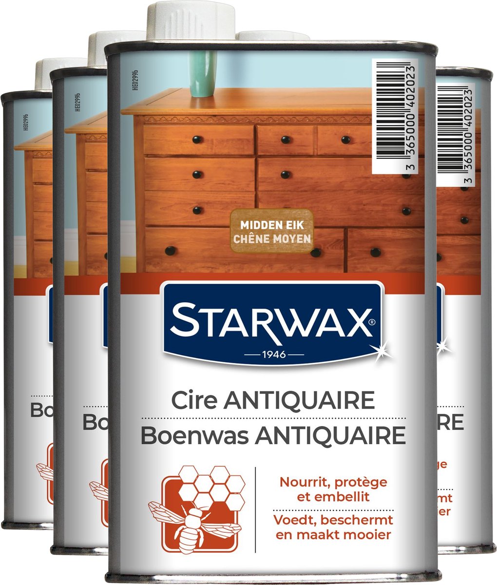 Starwax Vloeibare Antiquaire Boenwas - Midden Eik - 4x 500ml - Meubelwas - Voedt & Beschermt Hout - Authentieke Glans - Inhoud: 500ml - Kleur: bruin - LxBxH: 9,9x16,8x8,1cm