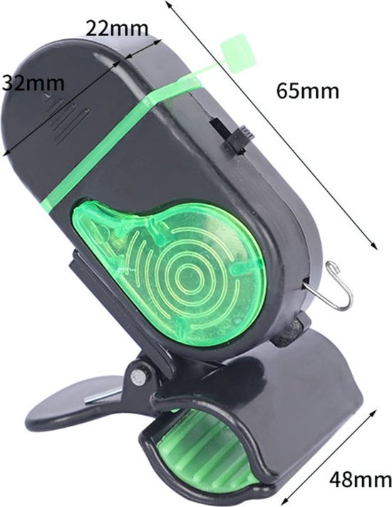 Set van twee beetmelders voor het vissen met clips, nachtvishengel alarmlampje, elektronische beetindicator, impactsensor, LED-lampje, accessoires voor zeevissen - zwart — afbeelding 5
