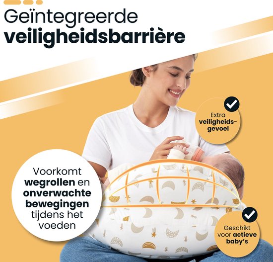 Laavir® Voedingskussen - 3-in-1 Zwangerschapskussen met Afneembare Hoes - Ergonomisch Baby Voedingskussen - Ondersteuning bij Borstvoeding & Flesvoeding - Maan & Ster Design - Wit van Merkloos — afbeelding 5