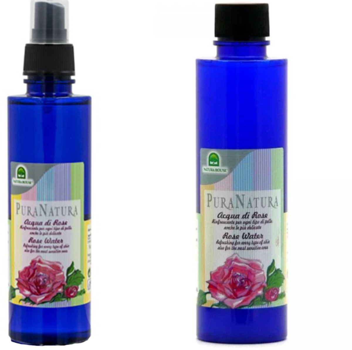 Pura Natura - Acqua Di Rosa - Rozenwater - Verfrissend Geurwater - Eco Bio - Voordeelset 1 x 200 ml.Flacon + 1 x 200 ml. Vapo.