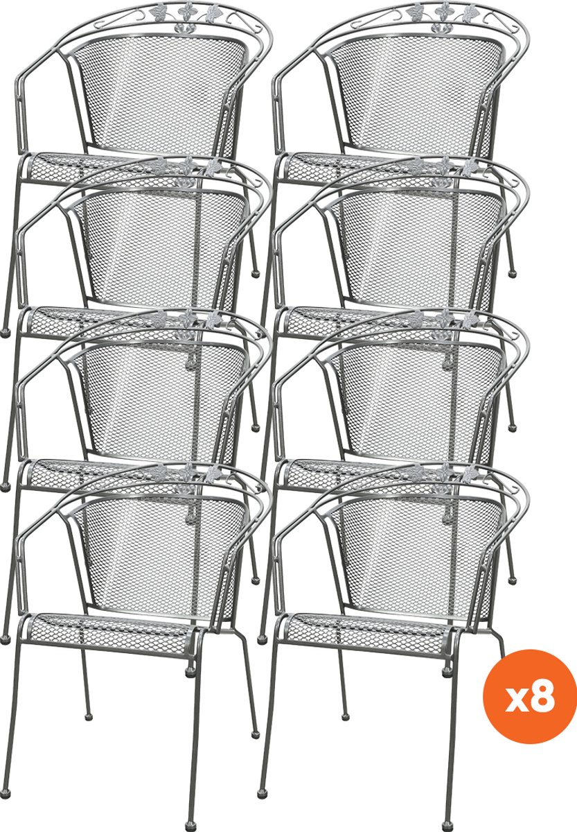 Set van 8 - Elegance strekmetaal stapelbare tuinstoel - Antraciet
