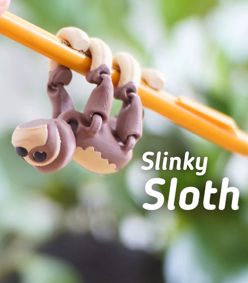 Slinky Luiaard 3D Print - Vera's Arts & Dice - Slinky Sloth 3D Print - Speelgoed - Fidget Toy - Verzamelobject - Luiaard Figuur - Bruin Zwart