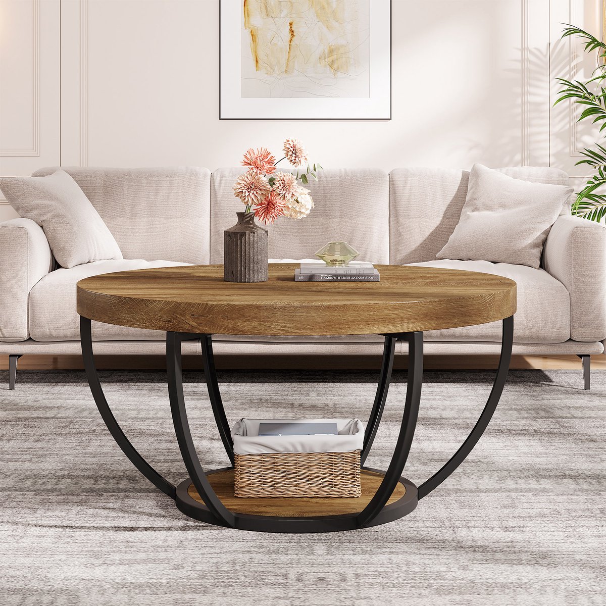 Tribesigns Salontafel - Rond 80CM - Bijzettafel - Woonkamertafel - Tafel - Koffietafel - Duurzaam - Lichtbruin - Banktafe