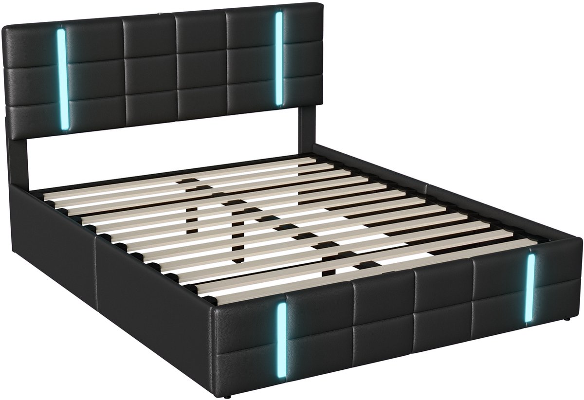 SHOPENTRA Hydraulisch Opbergbed 140x200 cm met LED & USB - afbeelding 3