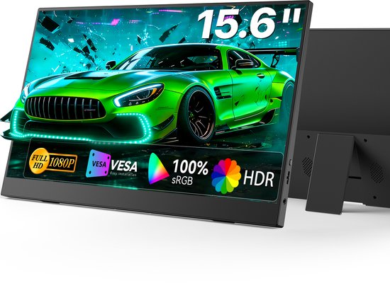 UPERFECT T05 15.6" FHD Portable Monitor 1080P IPS 60Hz Draagbaar monitor with stand with Dual USB-C/HDMI & Speakers, for Laptop/Switch/MacBook
