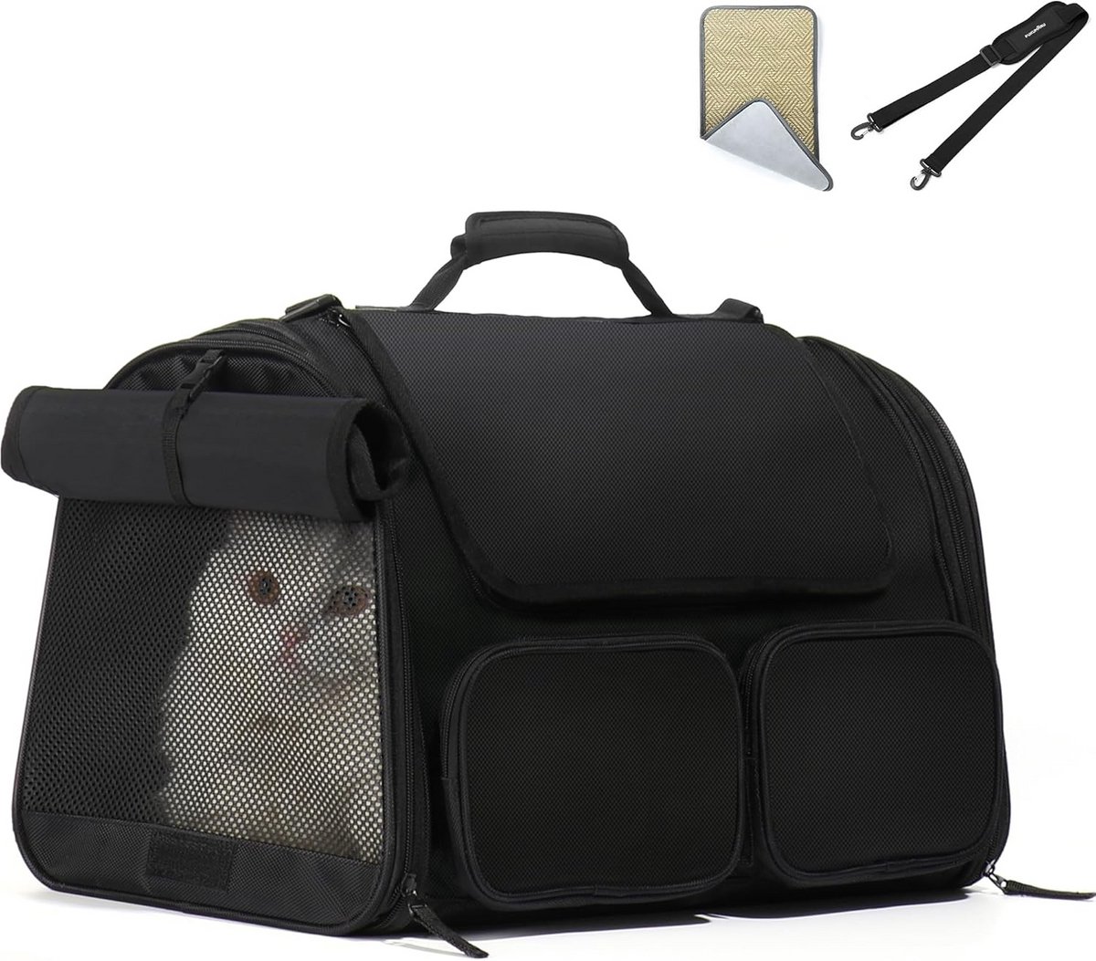 Draagbare Transportbox voor Katten en Honden tot 22 kg met Reiszak - Vouwbare en Goed Ventilerende Opbergruimte