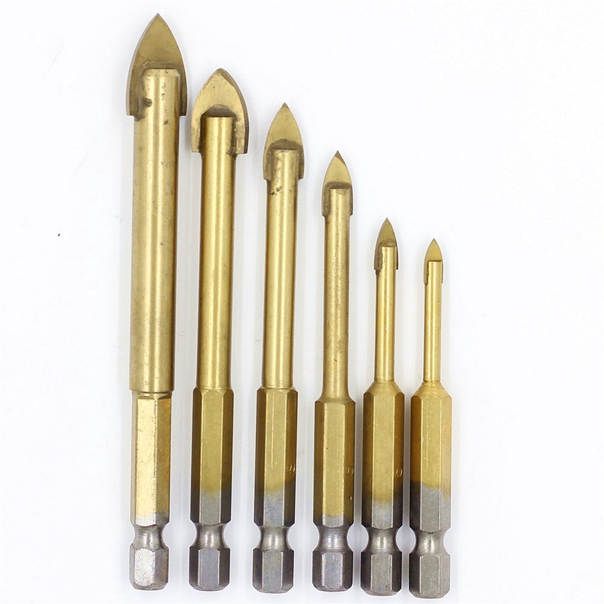 6-delige titanium glas- en tegelboor set met zeskantschacht