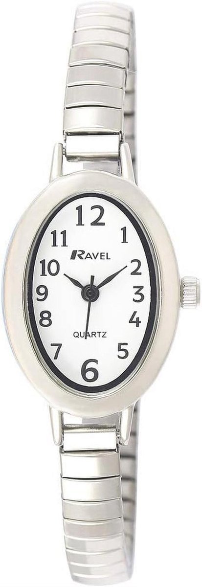 Kleine Ovale Cocktail Horloge voor Dames met Rekbare RVS Horlogeband