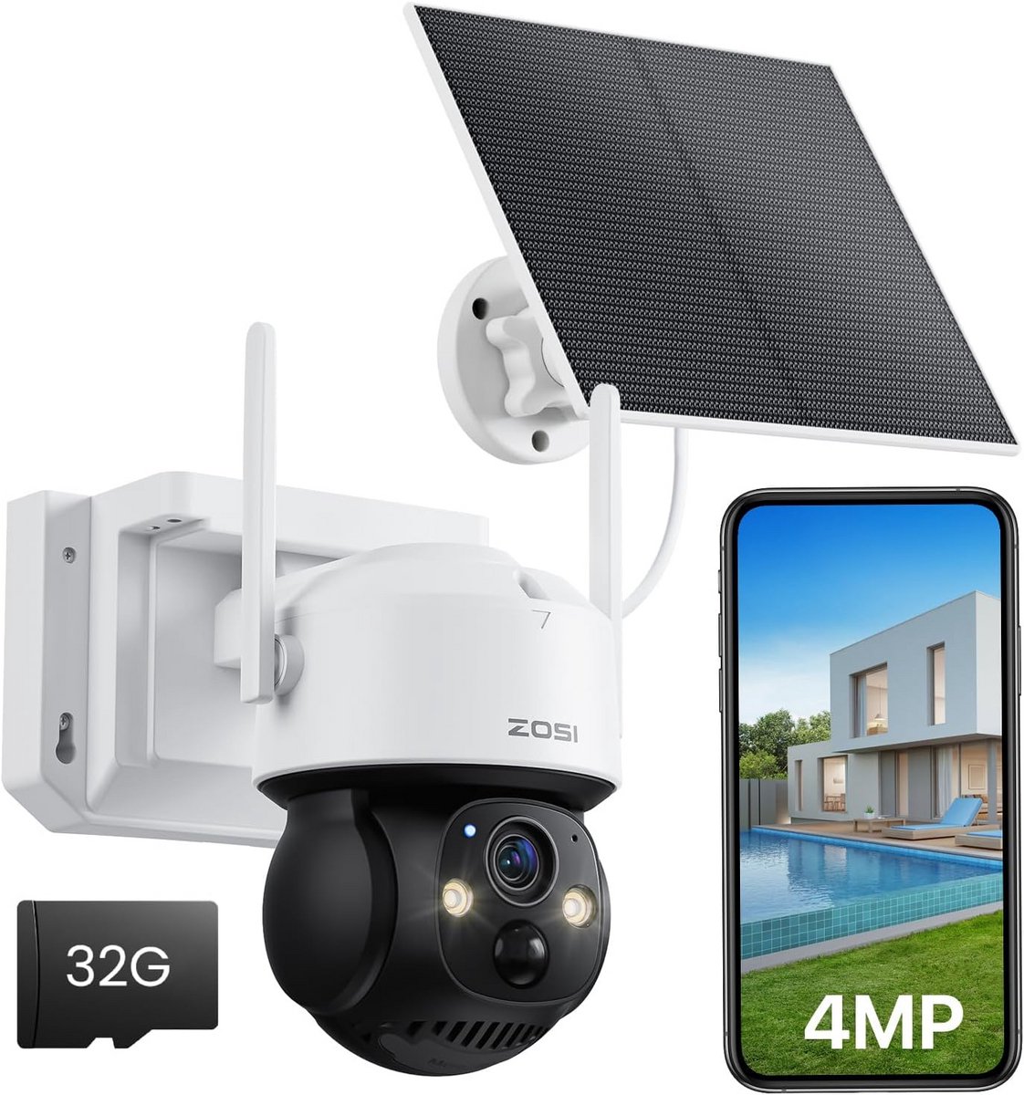 Buitencamera 2.5K met draadloze verbinding, oplaadbare batterij, 360° zicht, Ai-alarm en bi-directionele audio