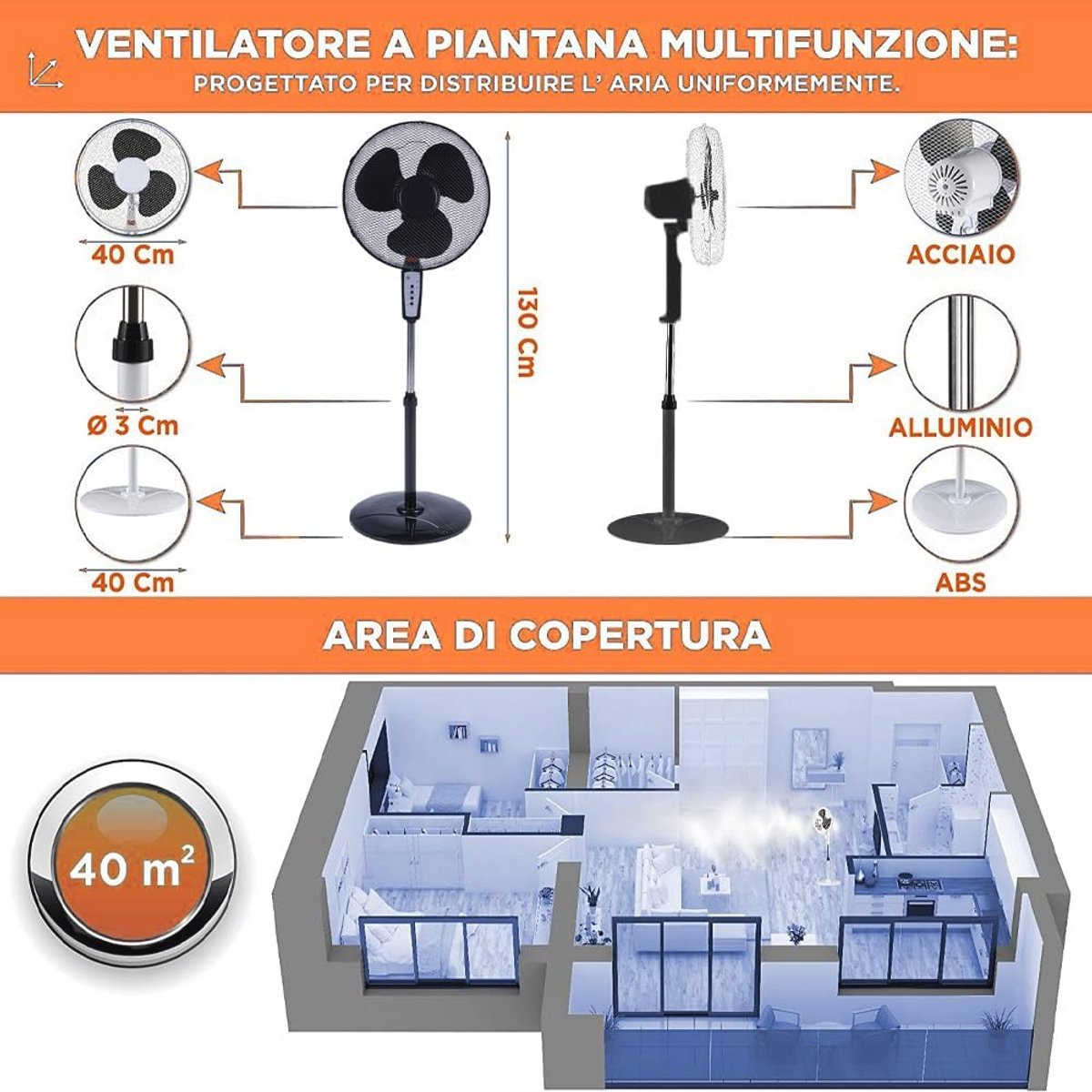 Zwarte Staande Ventilator met Afstandsbediening, 50W, 3 Snelheden en Timerfunctie – foto 2