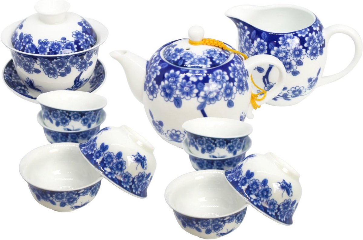 Porseleinen Servies Set 11 Delig Blauw Wit