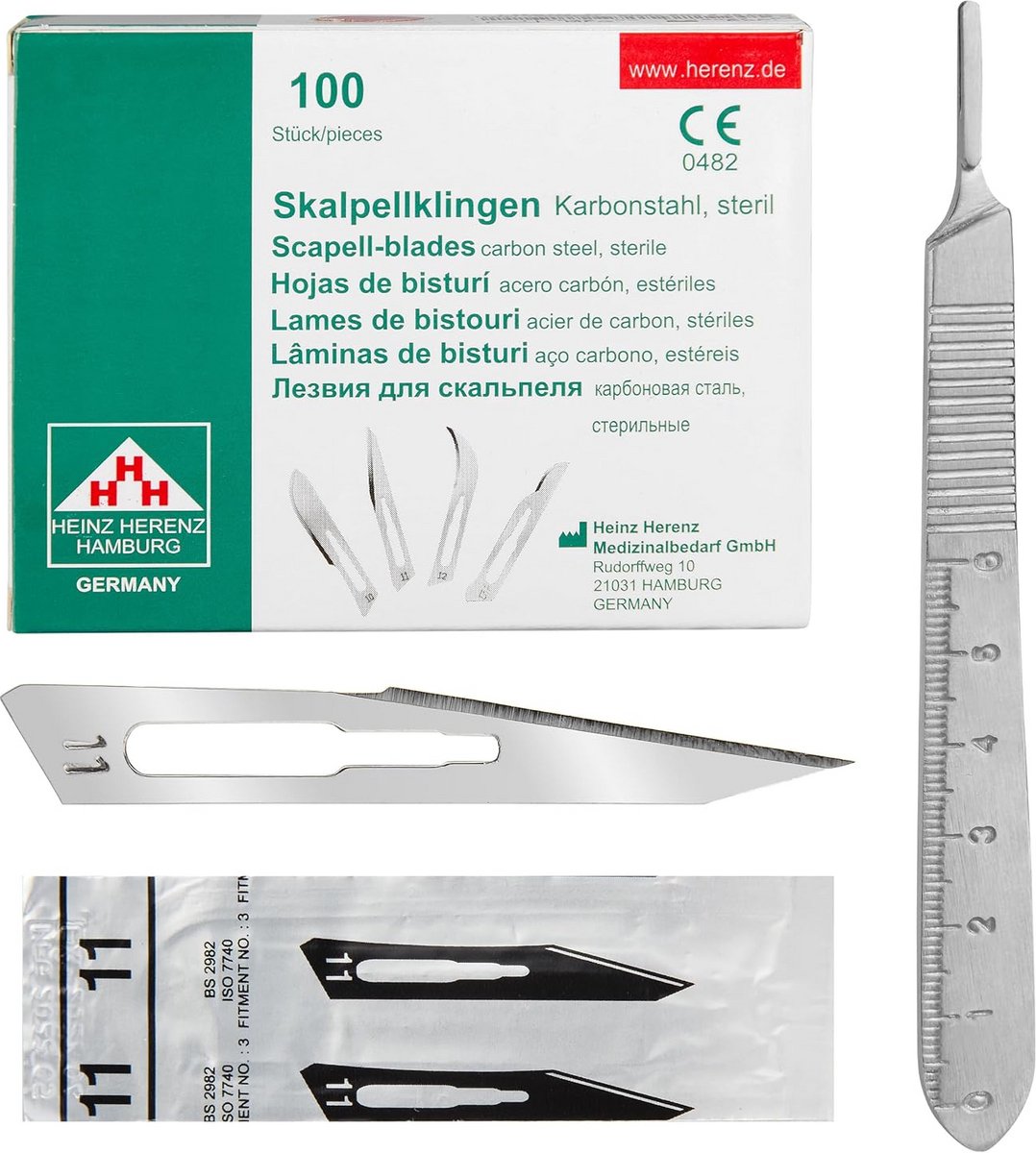 Set van 100 Steriele Scalpelmessen en Scalpelhouder met Lange Handgreep