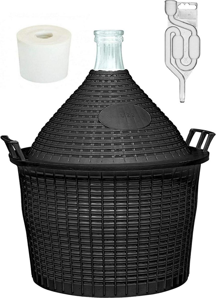 Glazen Wijnballon met Mand en Fermentatiebuis - Set van 10 Liter