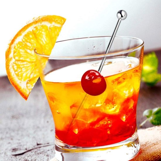 DONQL 30 stuks roestvrijstalen cocktailsticks set, herbruikbare fruitstokjes, tandenstokers, metalen martinispiesjes, drankplectrums voor cocktailparty's, barbecuesnacks, voorgerechten, hamburgers