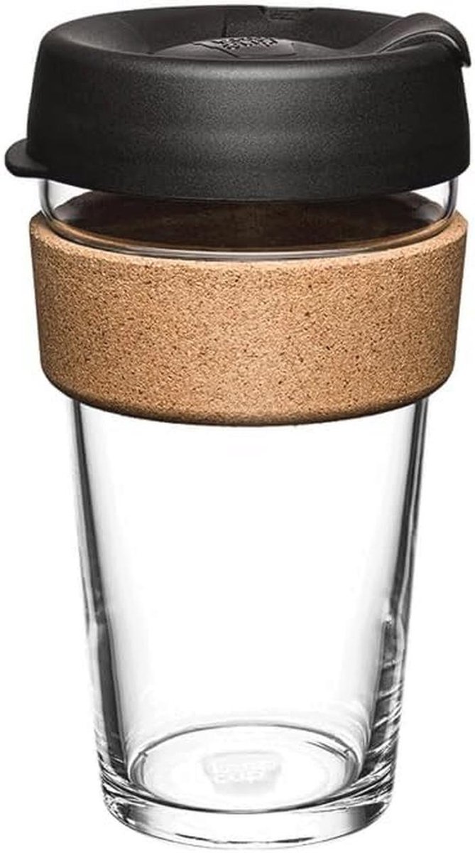 Herbruikbaar Koffiebeker met Kurk - 473 ml Zwart Glas