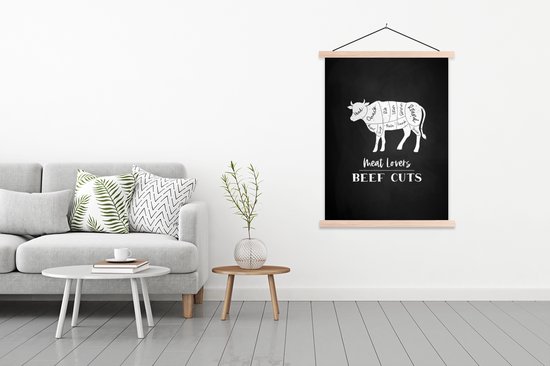 Affiche scolaire - Vache - Cuisine - Viande - 120x160 cm - Lattes vierges - Cadeau pour femme