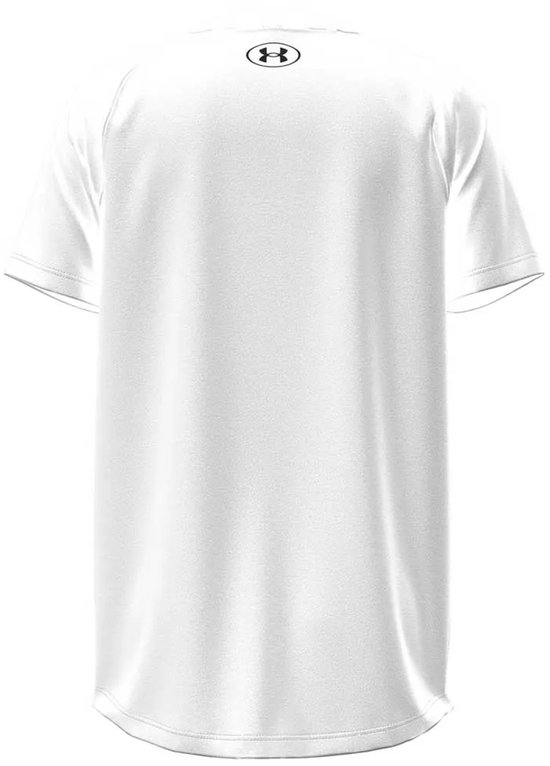 Wit sportshirt van Under Armour, achterkant met zwart logo op de nek.